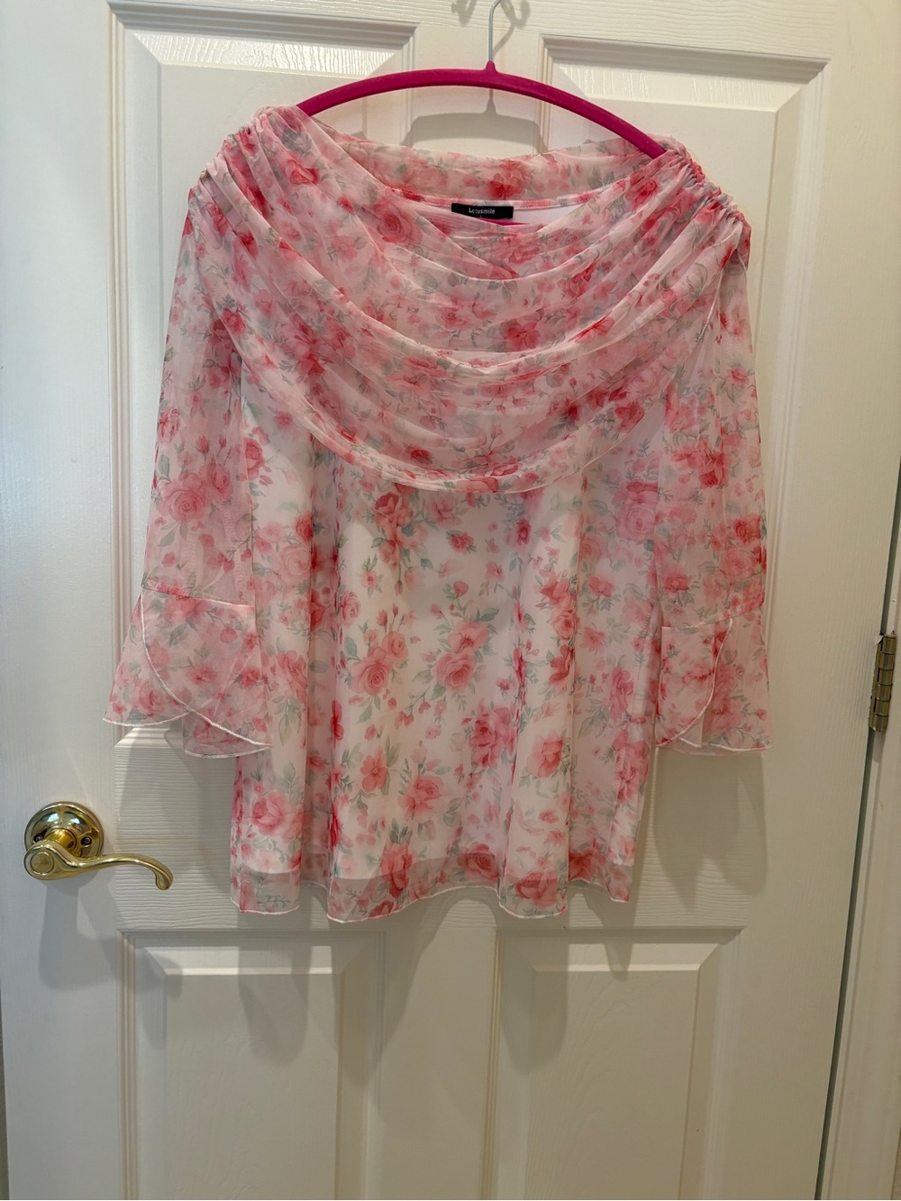Premier Pink Floral Chiffon Blouse - White Base